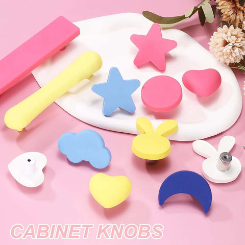 Top Shelf Yellow Cabinet Knobs And Drawer Pull Handles Strip Pattern Furniture Hardware Upgrade Slick Plastic Finish Easy Install Screws Included Kick Your Cabinets Into High Gear. Colorful cabinet knobs in various playful shapes.