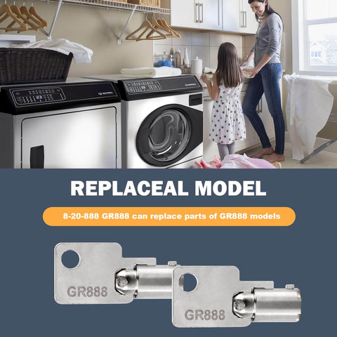 GR888 2 Pack Coin Laundry Machine Keys For Greenwald Money Box Lock Replacement 8 20 888 Compatible With Speed Queen