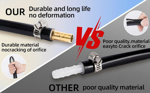 Comparison of Three Eighth Inch Self Sinking Aeration Hose Kit with poor quality material, highlighting durability and cracking issues.