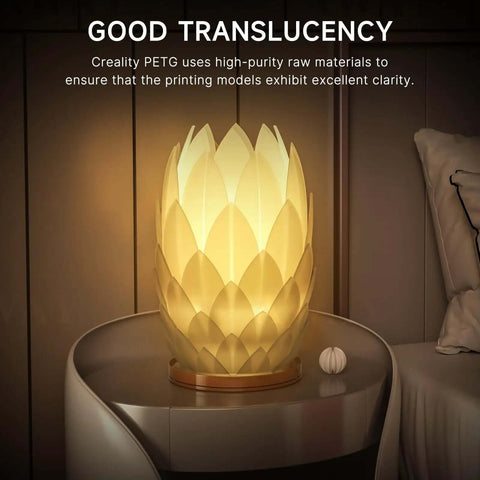 PETG filament 3D printed lamp with good translucency on a table