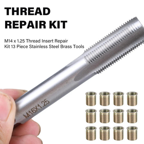 Hotty Plug Thread Repair Kit M14 Inserts Plus 16x125 Tap Set Stainless Steel Sparks Hole Fixer For Gas Engines Professional Tool, M16x1.25 tap