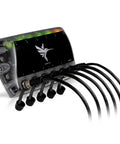 Five Port Ethernet Switch for Fish Finders and Networking Gear Build a Plug and Play XPLORE and AP Network Up to Twenty Units and Expand Like a Boss for Marine Electronics with multiple cables connected, angled view
