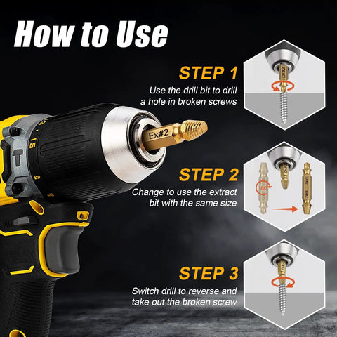 12 Piece Stripped Screw Extractor Kit With Drill Bits For Removing Stripped Rusty Or Broken Nuts And Bolts Easy Out Tools instructions