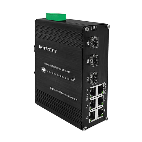 9-Port Unmanaged Industrial Ethernet Hardened Network Fiber Switch with 6 x 10/100Base-T RJ45 Plus 3 x 100Base-FX SFP