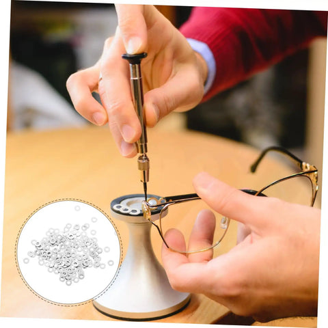 Repairing eyeglasses with 200 Pcs Optical Gaskets For Eyeglasses Repair Rimless Eyewear Washers Flat Screws Quick Fix Kit