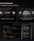 Mini Portable Bike Pump With Slick Digital Gauge And Taillight 130 PSI Electric Air Pump features and LED display.