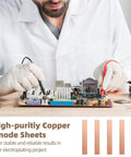 Twelve Piece Pure Copper Anode Sheets For Electroplating Strips Sized At Point Zero Zero Four X One X Six Inches Perfect For Diy Plating And Science Projects in use during a project.