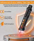 Voltage Tester 12 To 1000V AC Electric Pen With LED Flashlight Non Contact Detection For DIY Home Projects And Go To Pro Electric Work Built In Live Wire Alarm And Easy Audible Alerts, black pen on shield display