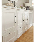 Modern kitchen with 10 Pack Matte Black Kitchen Cabinet Pulls 5 Inch Center To Center 128mm Zinc Alloy Solid Round Drawer Handles installed.