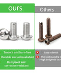 Comparison of 100 Pcs M6 X 10mm Button Head Socket Cap Bolts Made From Rust Busting 304 Stainless Steel with competitor's rusted screws.