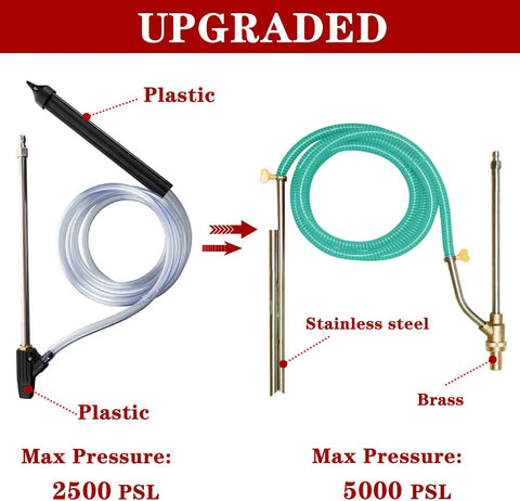 Comparison of upgraded wet sandblasting kit for pressure washers, plastic 2500 PSI vs stainless steel and brass 5000 PSI attachments.