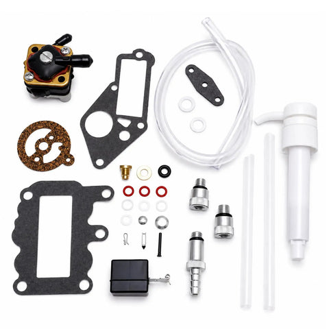 Components of the Outboard Fuel Pump And Carb Repair Kit For 9.5 HP Marine Outboards, Complete Fuel System Service Kit on display