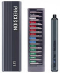 Compact Pen Shaped Cordless Electric Screwdriver Kit Packing 52 Magnetic Bits And Bright Led Lamp For No Sweat Pc Repair Laptop Fix And Quick Gear Tweaks with grey case and bits.