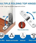 40 Pack 180 Degree Foldable Rounded Corner Screw-On Hinges For Cabinets, Bed Frames And Furniture Hardware shown in two positions
