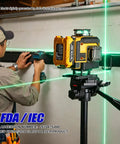 Auto Tracking 4D Laser Level With 16 Green Laser Lines, Motorized 360 Base For Solo Layouts, Precise Alignment, Quick Setup, Easy Targeting, Durable Build, Great For Pro Jobs on tripod in workshop
