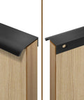 Six Pack Modern Style Finger Edge Drawer Pulls 300mm Aluminum Cabinet Handles installed on wooden cabinet, black finish