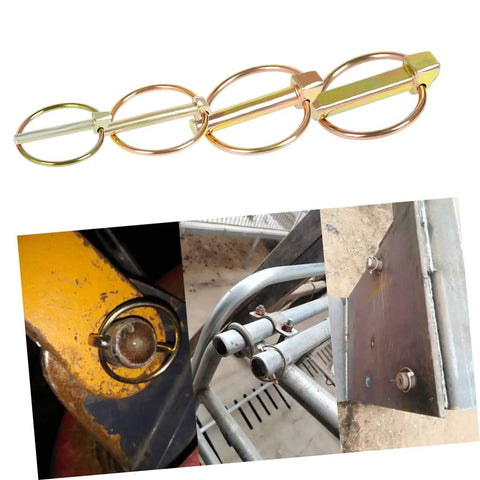 Beefy Heavy Duty Lynch Pin Fastener Set For Trailers Trucks And Mowers showing steel construction and quick release on equipment