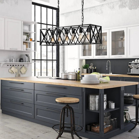 6 Light Chandelier For Dining Room And Kitchen Island Pendant Light In Black Rustic Industrial Style With Adjustable Height