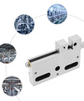 Beefy Wire Cut EDM Vise With 0 To 100mm Adjustable Stroke Stainless Steel Bench Vise shown with industrial background settings.