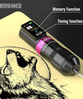 Wireless Tattoo Gun Kit With 2300mAh Batteries, 7 Adjustable Stroke Rotary Machine featuring digital display on yellow pad
