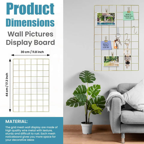 Gold Metal Wire Wall Grid Panel Set Of Four, Heavy Duty Photo Display And Memo Board, Legit Clutter Control Home Storage Rack To Keep Your Space Looking Dope