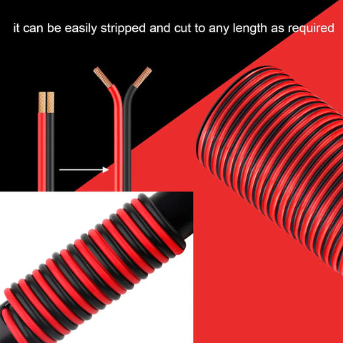 Hella Flexible 14Awg 100Ft Electrical Wire Cable Two Conductor Red And Black CCA Hookup Cord, easy to strip and cut.