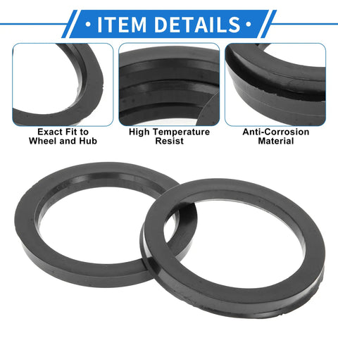 Heavy Duty Wheel Center Bore Adapters For A Smoother Cruise And Zero Shaky Vibes Down The Highway hub rings, black polycarbonate, detail view.