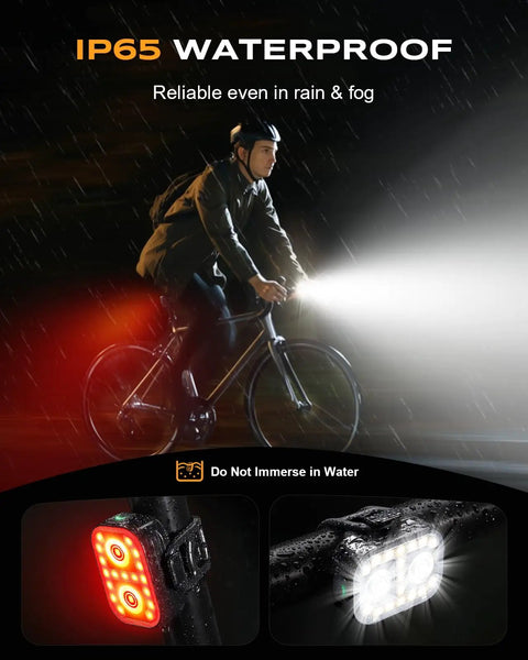 Ultra Slim Rechargeable Bike Lights Front And Rear Set With Five And Six Modes Dual USB C Power IP65 Waterproof For Night Riding On Road And Mountain Trails