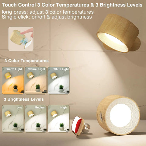 Cordless LED Wall Sconce With Built In Rechargeable Battery And USB Port No Cords Needed 3 Color Temperatures And 3 Brightness Levels 360 Degree Rotating Magnetic Ball