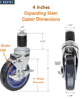Built Tough 4 Inch Heavy Duty Caster Wheels With Expanding Stem And Dual Brakes 1320 Lb Capacity dimensions and features