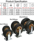 Sizes of Beefy Heavy Duty Caster Wheels With Top Plate Swivel, Rubber Pneumatic Castors For Furniture And Workbenches
