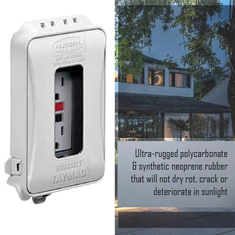 Heavy Duty 1-Gang Weatherproof In-Use Expandable Outlet Cover with Flat Nonmetallic Design in white with see-through window