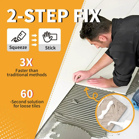 Person using Heavy Duty Tile Adhesive And Repair Glue 10.5 Ounce For Loose Ceramic Porcelain And Stone For Instant Bond On Tile