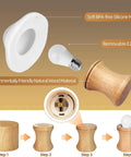 Wooden Mushroom Lamp With 16 Color Changing Options assembly guide showing wood base, silicone canopy, and E27 bulb.