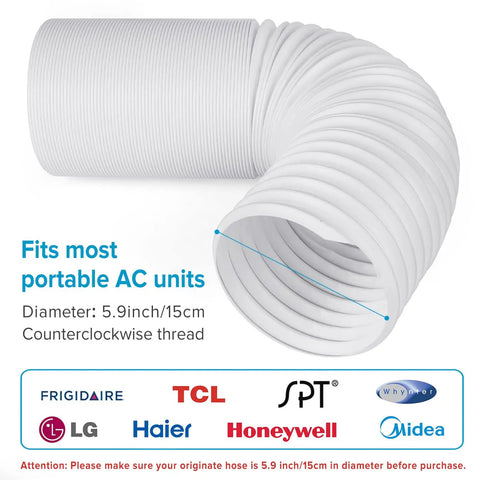 5.9 Inch Portable AC Exhaust Hose with Counter Clockwise Thread, curved, universal fit for most air conditioners.