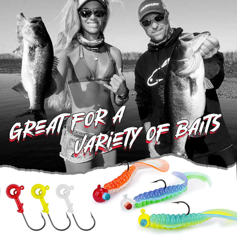 Anglers holding fish with 12 Piece Crappie Jig Heads Kit With Hollow Scent Holder For Long Lasting Odor Attracting Fish Dual Side Hooks