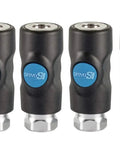 Five High Flow Safety Air Coupler One Quarter Inch FNPT With Quick Release Non Marring Impact Resistant Composite Body ISI 061201