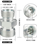 Hydraulic adapter fittings, ANCIMOON 4-pack M14 to M16, DIN-style, silver metal for mini excavator hoses