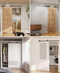 Sliding Barn Door Hardware Kit 4 Foot for Single Wood Door Heavy Duty Black Finish T Shaped Style Space Saving Door System for Indoor and Outdoor Decor Easy DIY Installation for Home or Club Spaces showing various installed doors