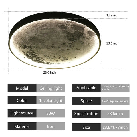Moon Design Flush Mount Led Ceiling Light Fixture With Remote Dope Vibe Dimmable 50W Wall Mounted Decorative Moon Light dimensions chart