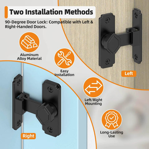 Sturdy 90 Degree Barn Door Lock Aluminum Alloy Security Flip Lock For Barn, Bedroom, Fence And Shed, Anti Theft Gate Latch