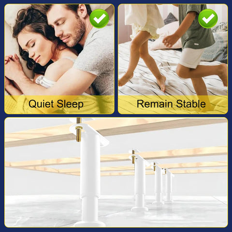 Total Game Changer Adjustable Metal Bed Legs In Crisp White Set Of Six supporting a stable bed frame for quiet sleep.