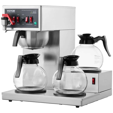 12 Cup Commercial Drip Coffee Maker With 3 Glass Carafes And 3 Warmer Plates, Stainless Steel Pour Over Brewer With Auto Water Intake For Restaurant Office Or Cafe, Big Batch Fast Brew In Minutes