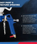 Air Texture Sprayer Gun With 1.32 Gallon Hopper And 3 Nozzles 4.0mm 6.0mm 8.0mm for drywall, with easy-grip handle detail.