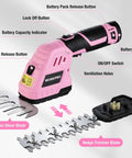 12V Cordless Grass Shear And Shrub Trimmer 2 In 1 Handheld Hedge Trimmer Electric Bush Trimmer And Grass Cutter With 2.0Ah Rechargeable Lithium Ion Battery And 1 Hour Fast Charger Pink Ribbon Edition