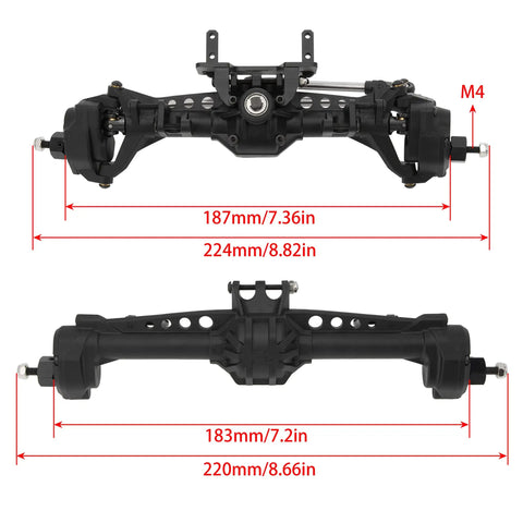 Rock Solid Front And Rear Portal Axle Kit For Axial Scx10 And Scx10 Ii RC Crawler showing dimensions and features of nylon housings.