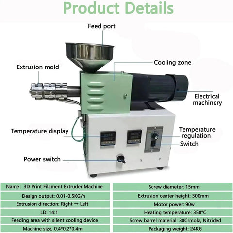 Heavy Duty Commercial 3D Printer Filament Extruder Recycler Machine Turns Discarded Plastic Into Smooth PLA ABS PETG TPU Line, detailed view of controls.