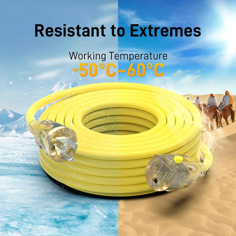 25 Foot Heavy Duty Outdoor Extension Cord With Waterproof Weatherproof Build LED Lighted Outlet And Locking Receptacle