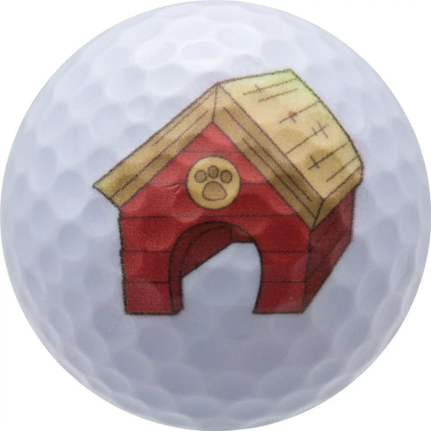 Dog Lover Golf Balls Set Of 12, Funny Dog Theme Golf Balls For Golfers And Pet Lovers featuring a red doghouse design with paw print.