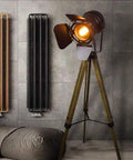 Vintage Black Wood Tripod Floor Lamp With Adjustable Height And Tilt Industrial Metal Nautical Style E26 Standing Corner Light